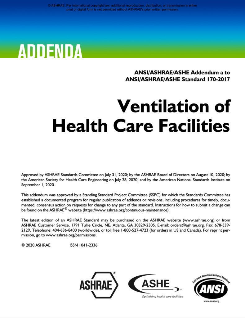 First page of Ventilation of Health Case Facilities Addendum